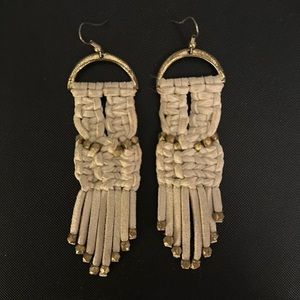 Noonday earrings, color: gold & cream leather